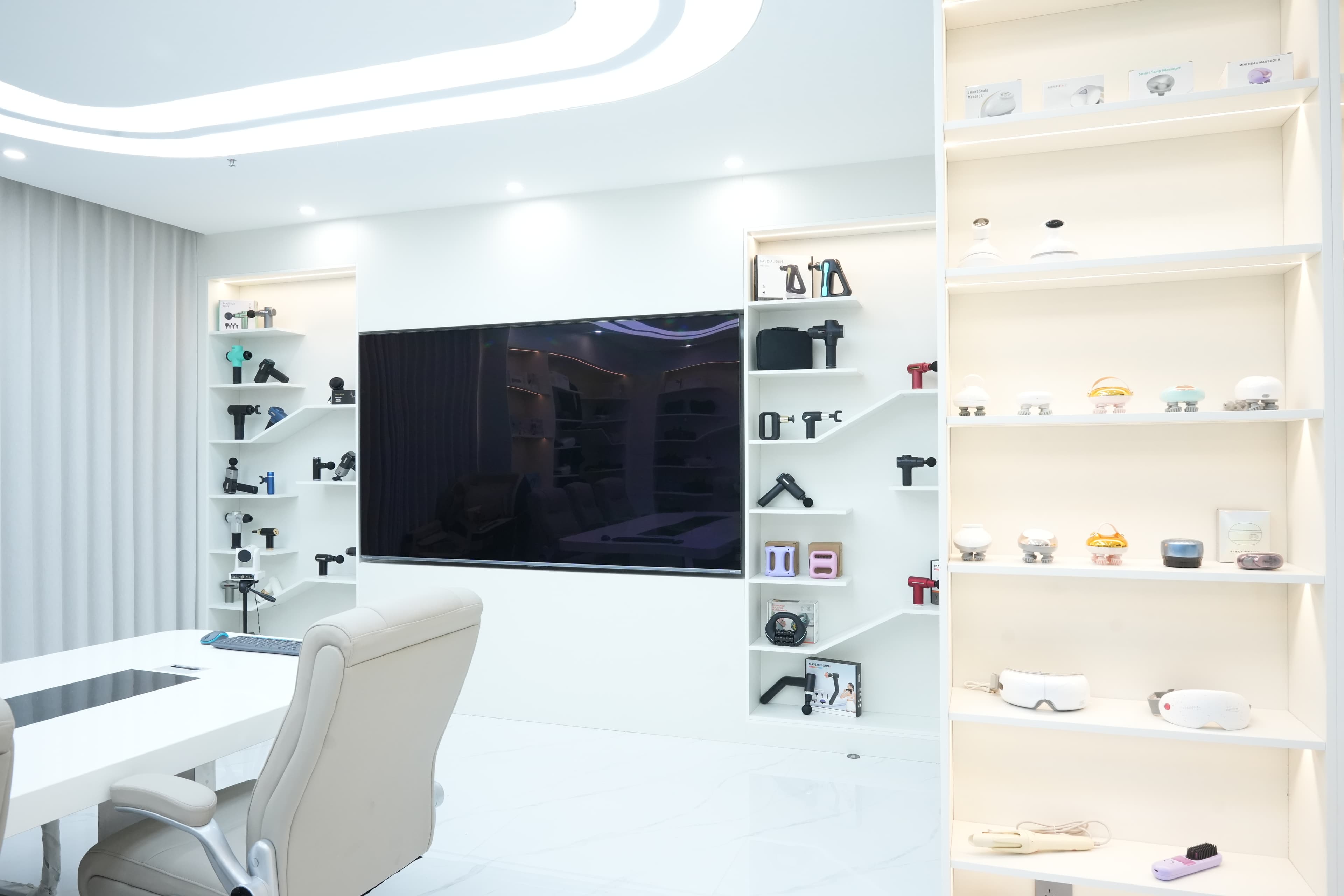 Massage device showroom with multiple product categories